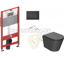 Комплект Унитаз подвесной Bauedge Bau Nimb темно-серый матовый, безободковый, с микролифтом + Инсталляция TECE Now 9400414 4 в 1 с кнопкой смыва