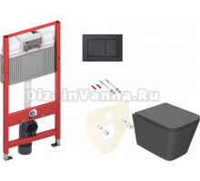 Комплект Унитаз подвесной Bauedge Bau Stil Hurricane-2 темно-серый матовый, безободковый, с микролифтом + Инсталляция TECE Now 9400414 4 в 1 с кнопкой смыва