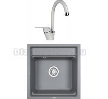 Комплект Мойка кухонная Granula Kitchen Space KS-5002 алюминиум + Смеситель GR-1024 алюминиум