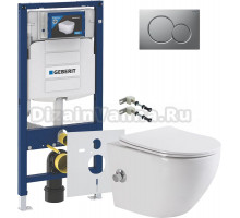 Комплект Унитаз подвесной BelBagno Uno BB3105CHR-BS/SC с микролифтом, со смесителем и функцией биде + Крепления Geberit Duofix 111.815.00.1 к стене + Шумоизоляция 156.050.00.1 + Инсталляция UP 320 111.300.00.5 + Кнопка Sigma 01 115.770.JQ.5 лакированная,