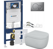 Комплект Унитаз подвесной Berges Ego Rimless 082122 с микролифтом, безободковый + Крепления Geberit Duofix 111.815.00.1 к стене + Инсталляция UP 320 111.300.00.5 + Кнопка Sigma 01 115.770.JQ.5 лакированная, матовый хром + Шумоизоляция 156.050.00.1