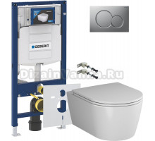 Комплект Унитаз подвесной AM.PM Func C8F1700SC безободковый, с микролифтом + Крепления Geberit Duofix 111.815.00.1 к стене + Шумоизоляция 156.050.00.1 + Инсталляция UP 320 111.300.00.5 + Кнопка Sigma 01 115.770.JQ.5 лакированная, матовый хром