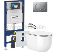 Комплект Унитаз подвесной Cerutti Spa Oglio Aria 8909 безободковый, с микролифтом + Крепления Geberit Duofix 111.815.00.1 к стене + Шумоизоляция 156.050.00.1 + Инсталляция UP 320 111.300.00.5 + Кнопка Sigma 01 115.770.JQ.5 лакированная, матовый хром