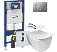 Комплект Унитаз подвесной Ceramicanova New Day CN3005 с микролифтом, безободковый + Крепления Geberit Duofix 111.815.00.1 к стене + Шумоизоляция 156.050.00.1 + Инсталляция UP 320 111.300.00.5 + Кнопка Sigma 01 115.770.JQ.5 лакированная, матовый хром