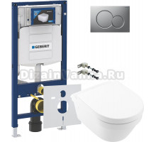 Комплект Унитаз подвесной Villeroy & Boch Architectura 4694HR01 + Крепления Geberit Duofix 111.815.00.1 к стене + Шумоизоляция 156.050.00.1 + Инсталляция UP 320 111.300.00.5 + Кнопка Sigma 01 115.770.JQ.5 лакированная, матовый хром