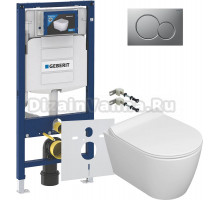 Комплект Унитаз подвесной Керамин Бари 466116 безободковый, с микролифтом + Крепления Geberit Duofix 111.815.00.1 к стене + Инсталляция UP 320 111.300.00.5 + Кнопка Sigma 01 115.770.JQ.5 лакированная, матовый хром + Шумоизоляция 156.050.00.1