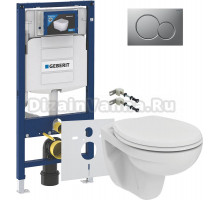 Комплект Унитаз подвесной Ideal Standard Eurovit K881201 безободковый + Крепления Geberit Duofix 111.815.00.1 к стене + Шумоизоляция 156.050.00.1 + Инсталляция UP 320 111.300.00.5 + Кнопка Sigma 01 115.770.JQ.5 лакированная, матовый хром