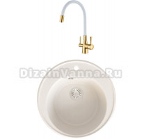 Комплект Мойка кухонная GammaStone GS-2 белая + Смеситель Lemark Comfort LM3075G-White с гибким изливом, золото, белый