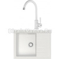 Комплект Мойка кухонная Marrbaxx Анастасия Z150Q001 белый лед + Смеситель Paulmark Holstein Ho212063-431 белый матовый