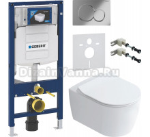 Комплект Унитаз подвесной STWORKI Ноттвиль SETK3104-2616 безободковый, с микролифтом, белый + Крепления Geberit Duofix 111.815.00.1 к стене + Шумоизоляция 156.050.00.1 + Инсталляция UP 320 111.300.00.5 + Кнопка Sigma 01 115.770.21.5 хром