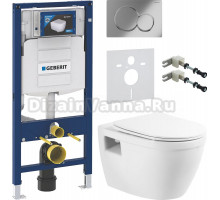 Комплект Унитаз подвесной BelBagno Loto BB070CHR/SC безободковый + Крепления Geberit Duofix 111.815.00.1 к стене + Шумоизоляция 156.050.00.1 + Инсталляция UP 320 111.300.00.5 + Кнопка Sigma 01 115.770.21.5 хром