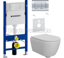 Комплект Унитаз подвесной DIWO Коломна 0700 с микролифтом + Шумоизоляция Geberit 156.050.00.1 + Инсталляция Duofix Delta 458.163.21.1 с кнопкой смыва, хром