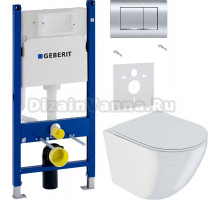 Комплект Унитаз подвесной IDDIS Blanco BLARDSEi25 безободковый, с микролифтом + Шумоизоляция Geberit 156.050.00.1 + Инсталляция Duofix Delta 458.163.21.1 с кнопкой смыва, хром