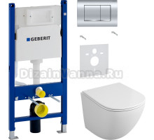 Комплект Унитаз подвесной Owl 1975 Vind TOWLT190302 безободковый + Шумоизоляция Geberit 156.050.00.1 + Инсталляция Duofix Delta 458.163.21.1 с кнопкой смыва, хром