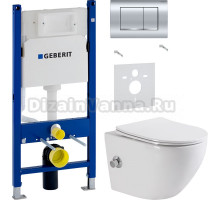 Комплект Унитаз подвесной BelBagno Uno BB3105CHR-BS/SC с микролифтом, со смесителем и функцией биде + Шумоизоляция Geberit 156.050.00.1 + Инсталляция Duofix Delta 458.163.21.1 с кнопкой смыва, хром
