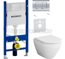 Комплект Унитаз подвесной AM.PM Spirit V2.0 с микролифтом + Шумоизоляция Geberit 156.050.00.1 + Инсталляция Duofix Delta 458.163.21.1 с кнопкой смыва, хром