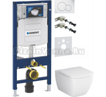 Комплект Унитаз подвесной AM.PM Gem C901701SC безободковый, с микролифтом + Крепления Geberit Duofix 111.815.00.1 к стене + Шумоизоляция 156.050.00.1 + Инсталляция UP 320 111.300.00.5 + Кнопка Sigma 01 115.770.11.5 белая