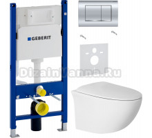 Комплект Унитаз подвесной BOND Oval F05-10 безободковый, с микролифтом + Шумоизоляция Geberit 156.050.00.1 + Инсталляция Duofix Delta 458.163.21.1 с кнопкой смыва, хром