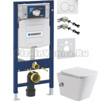 Комплект Унитаз подвесной BelBagno Due BB3103CHR-BS/SC с микролифтом, со смесителем и функцией биде + Крепления Geberit Duofix 111.815.00.1 к стене + Шумоизоляция 156.050.00.1 + Инсталляция UP 320 111.300.00.5 + Кнопка Sigma 01 115.770.11.5 белая