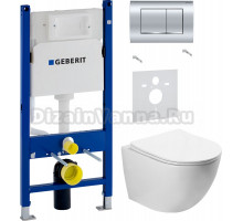 Комплект Унитаз подвесной SantiLine SL-5005 безободковый, с микролифтом + Шумоизоляция Geberit 156.050.00.1 + Инсталляция Duofix Delta 458.163.21.1 с кнопкой смыва, хром