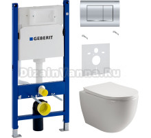 Комплект Унитаз подвесной Ceramicanova Mia Rimless CN1805 + Шумоизоляция Geberit 156.050.00.1 + Инсталляция Duofix Delta 458.163.21.1 с кнопкой смыва, хром