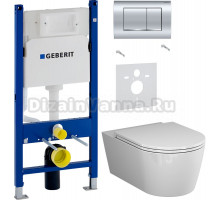 Комплект Унитаз подвесной AM.PM Func C8F1701SC безободковый, с микролифтом + Шумоизоляция Geberit 156.050.00.1 + Инсталляция Duofix Delta 458.163.21.1 с кнопкой смыва, хром