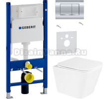 Комплект Унитаз подвесной BelBagno Due BB3103CHR/SC + Шумоизоляция Geberit 156.050.00.1 + Инсталляция Duofix Delta 458.163.21.1 с кнопкой смыва, хром