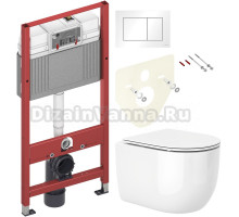 Комплект Унитаз подвесной Cerutti Spa Oglio Aria 8909 безободковый, с микролифтом + Инсталляция TECE Base 9400413 4 в 1 с кнопкой смыва