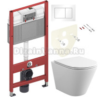 Комплект Унитаз подвесной Bauedge Bau Nimb белый, безободковый, с микролифтом + Инсталляция TECE Base 9400413 4 в 1 с кнопкой смыва