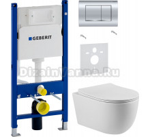 Комплект Унитаз подвесной BOND Oval F10-10 безободковый, с микролифтом + Шумоизоляция Geberit 156.050.00.1 + Инсталляция Duofix Delta 458.163.21.1 с кнопкой смыва, хром