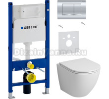 Комплект Унитаз подвесной Grossman GR-4455S безободковый + Шумоизоляция Geberit 156.050.00.1 + Инсталляция Duofix Delta 458.163.21.1 с кнопкой смыва, хром
