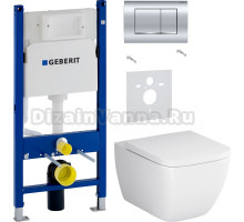 Комплект Унитаз подвесной AM.PM Gem C901701SC безободковый, с микролифтом + Шумоизоляция Geberit 156.050.00.1 + Инсталляция Duofix Delta 458.163.21.1 с кнопкой смыва, хром