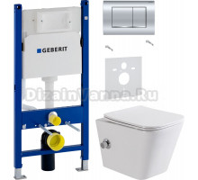 Комплект Унитаз подвесной BelBagno Due BB3103CHR-BS/SC с микролифтом, со смесителем и функцией биде + Шумоизоляция Geberit 156.050.00.1 + Инсталляция Duofix Delta 458.163.21.1 с кнопкой смыва, хром