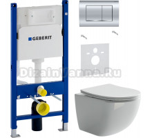 Комплект Унитаз подвесной Ceramicanova Forma CN3009 безободковый + Шумоизоляция Geberit 156.050.00.1 + Инсталляция Duofix Delta 458.163.21.1 с кнопкой смыва, хром