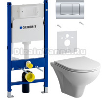Комплект Унитаз подвесной AM.PM Gem C901700SC безободковый, с микролифтом + Шумоизоляция Geberit 156.050.00.1 + Инсталляция Duofix Delta 458.163.21.1 с кнопкой смыва, хром