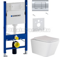 Комплект Унитаз подвесной Ceramicanova Metric Rimless CN3007 с микролифтом, безободковый + Шумоизоляция Geberit 156.050.00.1 + Инсталляция Duofix Delta 458.163.21.1 с кнопкой смыва, хром