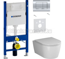 Комплект Унитаз подвесной AM.PM Func C8F1700SC безободковый, с микролифтом + Шумоизоляция Geberit 156.050.00.1 + Инсталляция Duofix Delta 458.163.21.1 с кнопкой смыва, хром