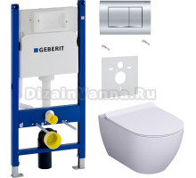 Комплект Унитаз подвесной BOND Oval F01-10 безободковый, с микролифтом, белый + Шумоизоляция Geberit 156.050.00.1 + Инсталляция Duofix Delta 458.163.21.1 с кнопкой смыва, хром