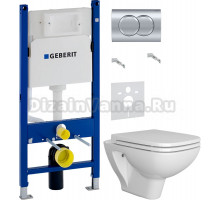 Комплект Унитаз подвесной DIWO Сочи 7508N003-0079 безободковая + Крышка Yakut 0344 с микролифтом + Шумоизоляция Geberit 156.050.00.1 + Инсталляция Duofix Delta 458.149.21.1 с кнопкой смыва, хром