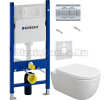 Комплект Унитаз подвесной BOCCHI V-Tondo 1416-001-0129 белая глянцевая + Крышка A0302-001 с микролифтом, глянцевая белая + Шумоизоляция Geberit 156.050.00.1 + Инсталляция Duofix Delta 458.149.21.1 с кнопкой смыва, хром