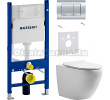 Комплект Унитаз подвесной STWORKI Кронборг KR-01up безободковый, с микролифтом, встроенный, фарфор, с горизонтальным выпуском + Шумоизоляция Geberit 156.050.00.1 + Инсталляция Duofix Delta 458.163.21.1 с кнопкой смыва, хром