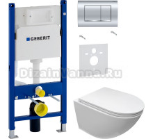 Комплект Унитаз подвесной Cerutti Spa Sella Aria 7183 безободковый, с микролифтом + Шумоизоляция Geberit 156.050.00.1 + Инсталляция Duofix Delta 458.163.21.1 с кнопкой смыва, хром