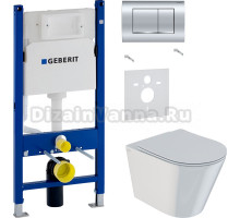 Комплект Унитаз подвесной IDDIS Calipso CALRDSEI25 + Шумоизоляция Geberit 156.050.00.1 + Инсталляция Duofix Delta 458.163.21.1 с кнопкой смыва, хром