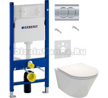 Комплект Унитаз подвесной Jacob Delafon Rodin+ EDY102-00 + Крышка E23280-00 с микролифтом + Инсталляция Geberit Duofix Delta 458.149.21.1 с кнопкой смыва, хром + Шумоизоляция 156.050.00.1