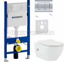 Комплект Унитаз подвесной beWash Bogen 88343601 со смесителем, системой микролифт, белый + Инсталляция Geberit Duofix Delta 458.163.21.1 с кнопкой смыва, хром + Шумоизоляция 156.050.00.1