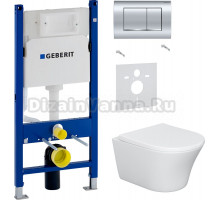 Комплект Унитаз подвесной STWORKI Вестерос HCVST1700SC безободковый, с микролифтом + Инсталляция Geberit Duofix Delta 458.163.21.1 с кнопкой смыва, хром + Шумоизоляция 156.050.00.1