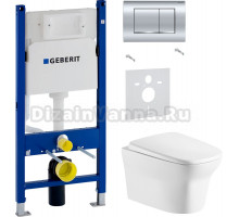 Комплект Унитаз подвесной Cerutti Spa Ami Aria 8780 безободковый, с микролифтом + Инсталляция Geberit Duofix Delta 458.163.21.1 с кнопкой смыва, хром + Шумоизоляция 156.050.00.1