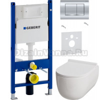 Комплект Унитаз подвесной Damixa Scandinavian Pure DX36C1701SC с микролифтом, безободковый + Шумоизоляция Geberit 156.050.00.1 + Инсталляция Duofix Delta 458.163.21.1 с кнопкой смыва, хром