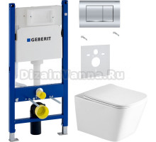 Комплект Унитаз подвесной SantiLine SL-5007 безободковый, с микролифтом + Шумоизоляция Geberit 156.050.00.1 + Инсталляция Duofix Delta 458.163.21.1 с кнопкой смыва, хром