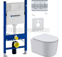 Комплект Унитаз подвесной Art&Max Bolzano AM001CHR/SC с микролифтом, белый + Шумоизоляция Geberit 156.050.00.1 + Инсталляция Duofix Delta 458.163.21.1 с кнопкой смыва, хром